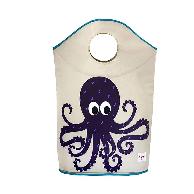 3 Sprouts Baby Laundry Basket for Nursery - Hamper with Handles/Lid, Large Storage Basket, Toy Bin, Room Decor - Kids Hamper, Baby Clothes Storage Organizer, Octopus