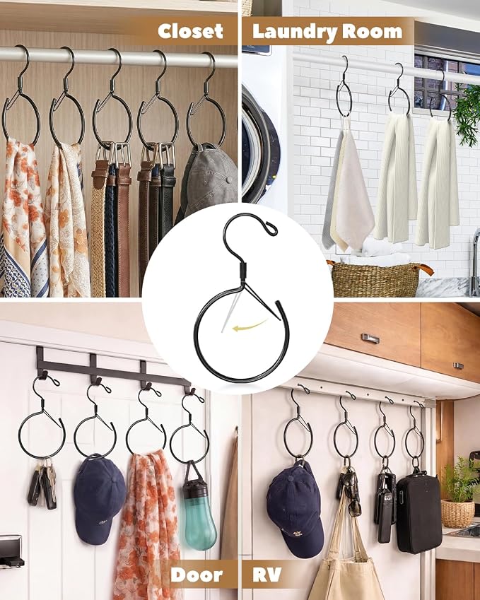 Supforce 4 Pack Belt Hanger, 360° Swivel Belt Hanger for Closet, Belt Organizer for Closet, Holds Ties, Scarves, Bags, Hat & Accessories, Black