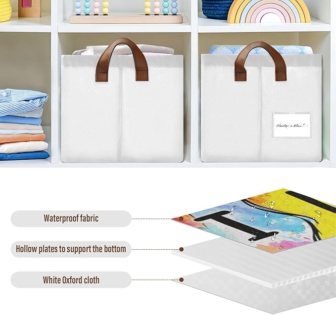 I Love Music Quoted Musical Guitar Storage Basket Foldable Cube Storage Bins with Handles&Label Collapsible Organizer Box Bin Large Rectangle Decorative Baskets for Shelves Home Living Room Closet