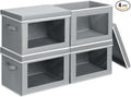Homsorout Storage Bins with Lids - Small Fabric Organizers with Window, Collapsible Storage Bins for Clothes, Decorative Closet Organizers for Towels, Tshirt, 4 Pack, Grey