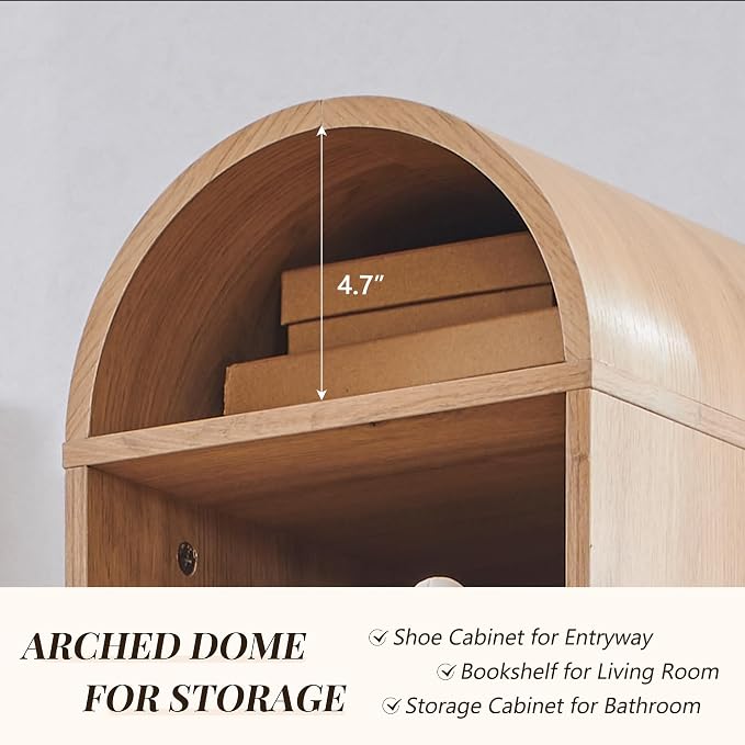 IFGET 67" Tall Arched Shoe Storage Cabinet, 8 Tiers 8 Pairs Wooden Shoe Rack with 3 Adjustable Shelves, Freestanding Shoe Closet Shelf Organizer for Entryway, Hallway, Living Room (Natural)