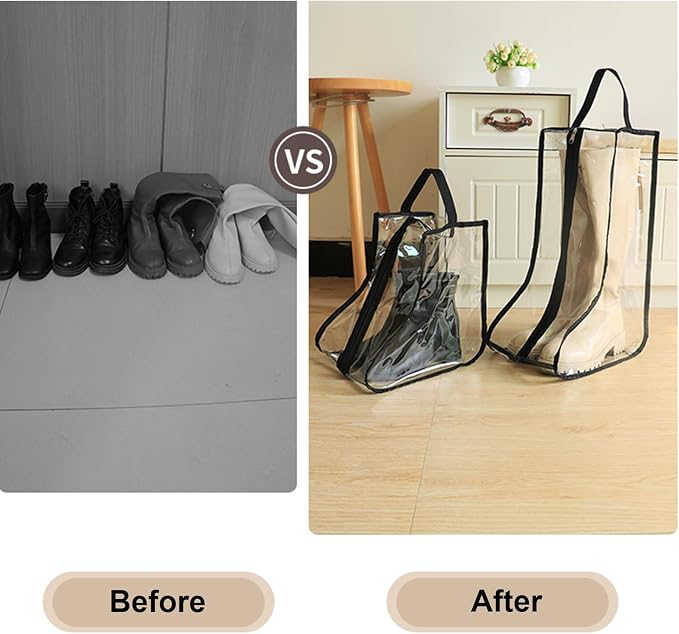 CiBiZi 2Pack Black Tall Boot Bags Organizer for Travel Waterproof Cowboy Boots Bags for Storage Portable Shoe Travel Bags for Women Men Hangable Ski Boot Bags Dust-free Shoe Bags(Clear Large)