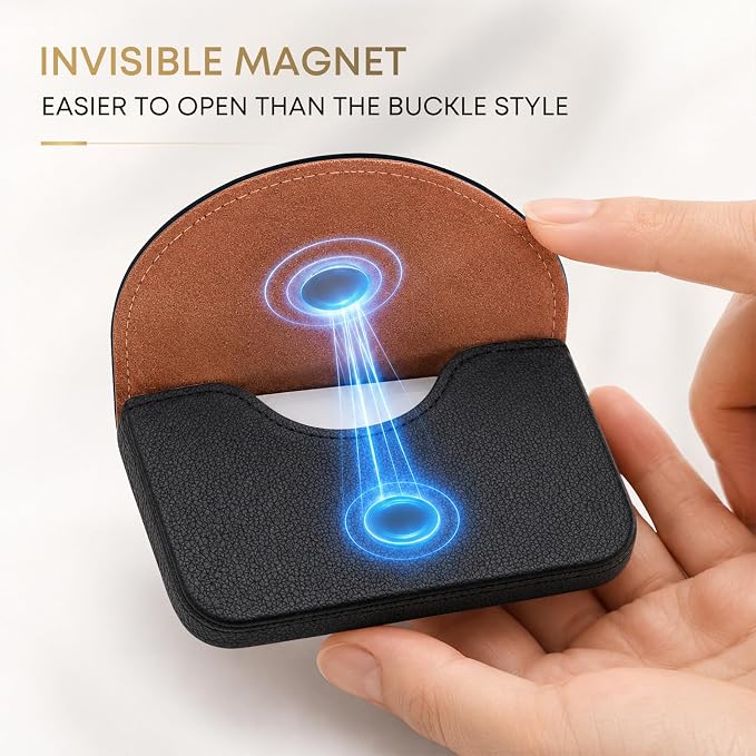 Business Card Holder，PU Leather Business Card Case Wallet Black | Pocket Travel Name Card Case for Men and Women Gift，Portable Magnetic Business Card Carrier for Purse
