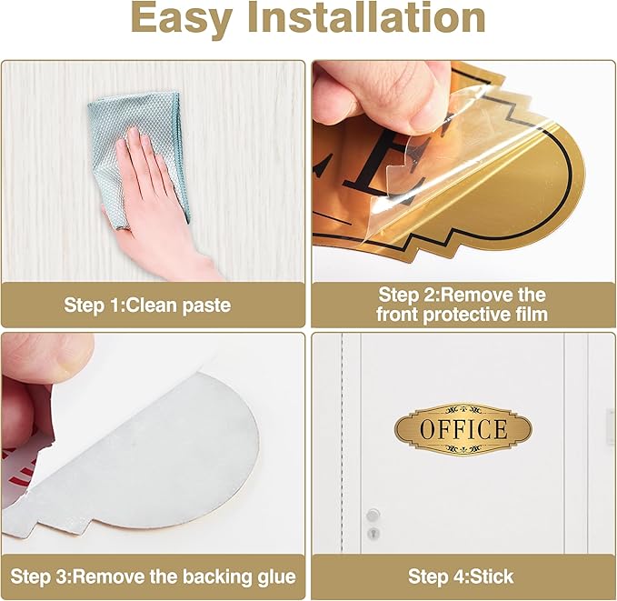 The Office Door Sign for Home and Business，Self-Adhesive Waterproof and Fade-Resistant Brushed Gold Office Sticker for House，Business，Door, Window