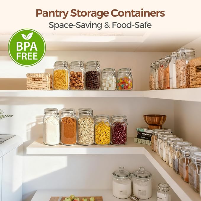 ComSaf Square Glass Jars with Airtight Lids 51 oz 3 Pack Wide Mouth | Flour sugar rice, Kimchi pickling, Sourdough pickling, Pantry organization, Dry food storage, Kitchen storage canister