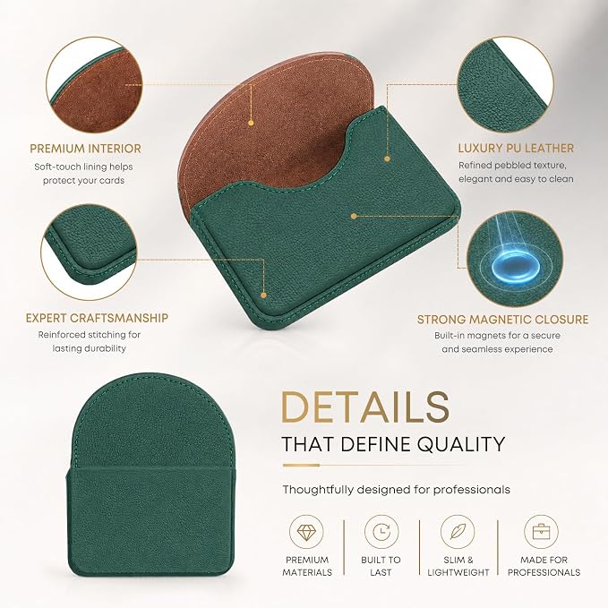 Business Card Holder，PU Leather Business Card Case Wallet Green | Pocket Travel Name Card Case for Men and Women Gift，Portable Magnetic Business Card Carrier for Purse