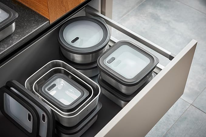 GEFU Provido Food Storage Containers with Lid, Set of 2, Stainless Steel, 400 ml Volume, Microwave-Safe, Ideal as Meal Prep or Storage Box