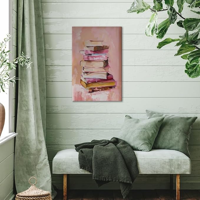 Pastel Book Stack Art Aesthetic Poster Canvas Wall Art Decoration Living Room Home Decor Bedroom Decoration Poster Framed24x36inch