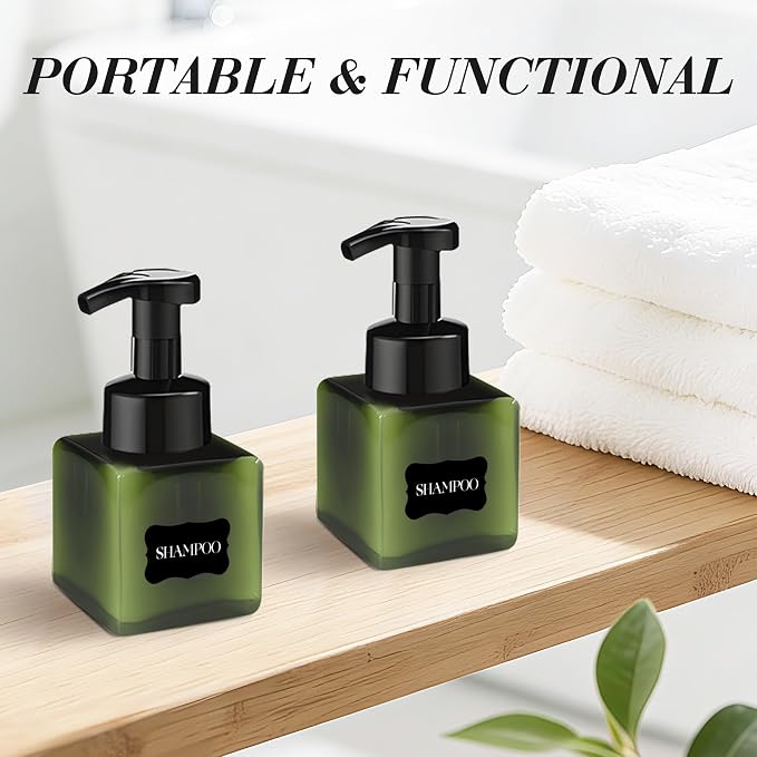 8.5 oz Foaming Soap Dispenser Plastic Foaming Pump Bottle, Refillable Dispenser with Plastic Pump, Empty Hand Bottles for Liquid Soap, Shampoo, Bathroom,Hotel,Restaurant (60, Green)