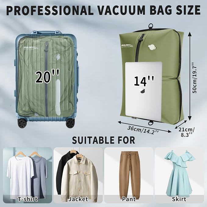 EULANT Travel Vacuum Bags,IPX8 Waterproof Vacuum Compression Bag | Vacuum Bags for Travel Carry-On Suitcase & Travel Backpack,Space Saver Bags Packing Organizers