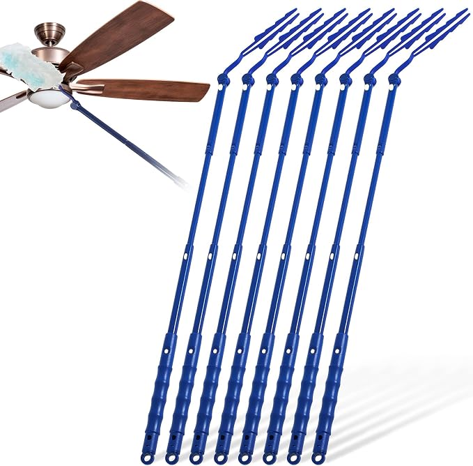 Colingmill 8 Pcs 3 ft Replacement Handles Compatible with Duster Refills, Long Extended Handle Only, Adjustable Length for Ceiling Fans, Blinds, Shelves, Windows, Foldable & Extendable (Blue)