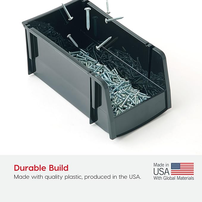 IRIS USA Small Stackable Storage Bins, 8-Pack, 7.5 x 4.5 x 3 inch, |Made in USA|, Plastic Open Front Shelf Bin for Organizing Parts, Hardware, Tools, Supplies, Garage Shelf, Pantry - Black