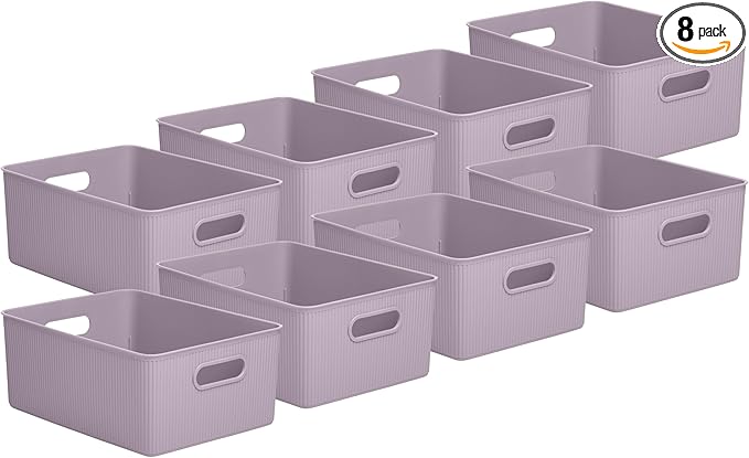 Superio Decorative Plastic Basket Open Home Storage Bins Organizer Baskets, Large (8 Pack) Container Boxes for Organizing Closet Storage Bins for Shelves Drawer Shelf, 15 Liter