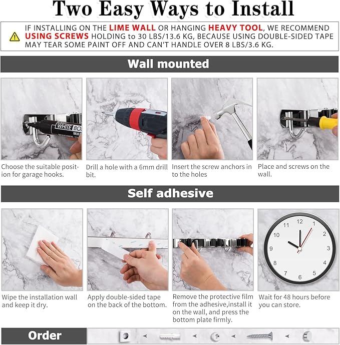 AceMining Broom Holder Wall Mount, 2 Racks 3 Hooks Heavy Duty Mop Organizer | Mop Holder Wall Mount and Broom Hanger for Garage, Laundry Room, Kitchen and Utility Storage