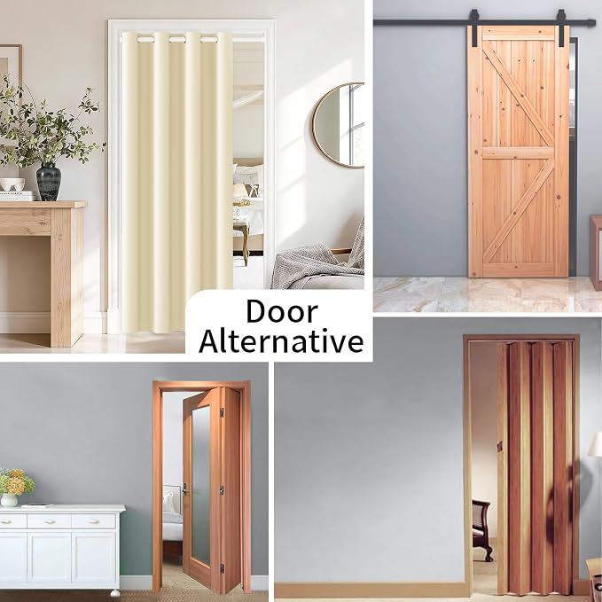 Vatge Magnetic Door Curtain with Rod - W52 x L82, 1 Panel, Light Beige | Door Curtain for Doorways, Room Divider for Living Room