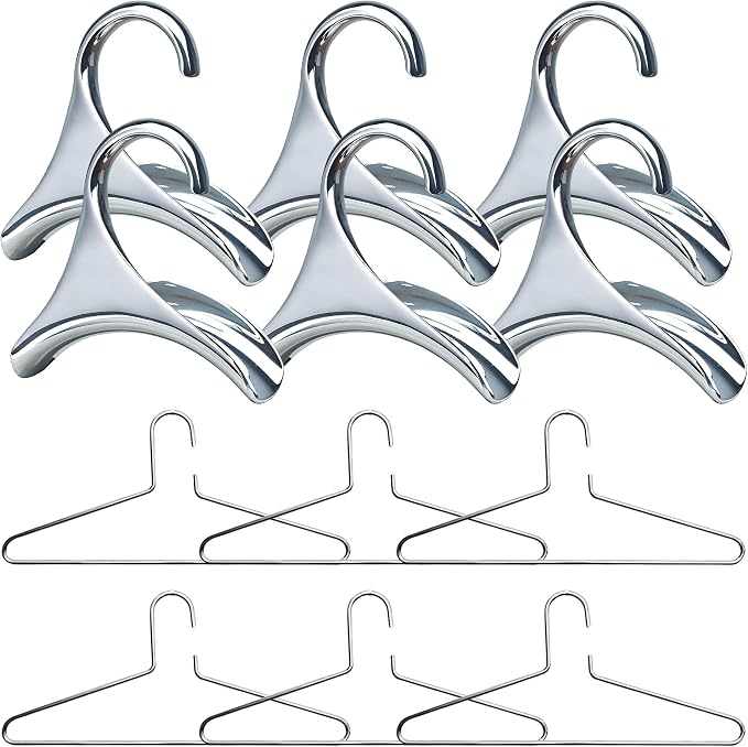Bag-a-Vie Silver Metal Hangers Combo Pack 12 (6 Purse Hangers + 6 Clothes Hangers) Closet Organizer Set for Bags, Coats & Suits
