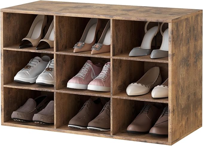 Shoe Storage Bench Cubby with 9 Cubbies, Wood Shoe Rack Organizer Cabinet | 9 Cubbies