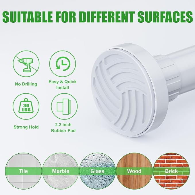 Ausemku Shower Curtain Rod 32-104 Inch Adjustable - Heavy Duty No drill Spring Tension Shower Rod, Non-Slip Rustproof Telescopic Rod for Bathroom, White