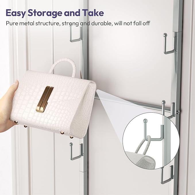 SWTYMIKI Over The Door Purse Organizer - Wall Mounted Handbag Organizer with 10 Hooks and Metal Basket, Hanging Purse Storage Rack Holds up to 10 Bags, Bag Rack Can Use As 1/2 Part, for Door, Closet