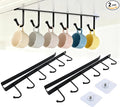 Black Mug Hanger, Under Cabinet Cup Holder Hanging Mug Organizer for Cabinet Nail Free Under Adhesive Coffee Cups Mug Holder Hanger for Cups/Kitchen Utensils/Ties Belts/Scarf/Keys Storage (2pcs)