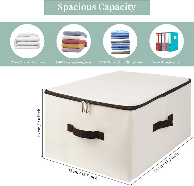 3 Pack, Rigid Office Documents Files Lidded Storage Bins with Carry Handles | Collapsible design, 3-side zipper open, sturdy boards inside, durable, long lifespan, washable, versatile use in office, home