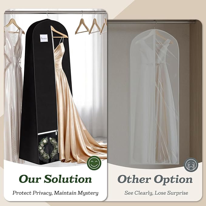 SLEEPING LAMB 72'' Bridal Wedding Gown Dress Garment Bag 15'' Gusseted Garment Cover Shoe Pockets Travel Garment Storage Bag for Prom, Evening Gowns, Black