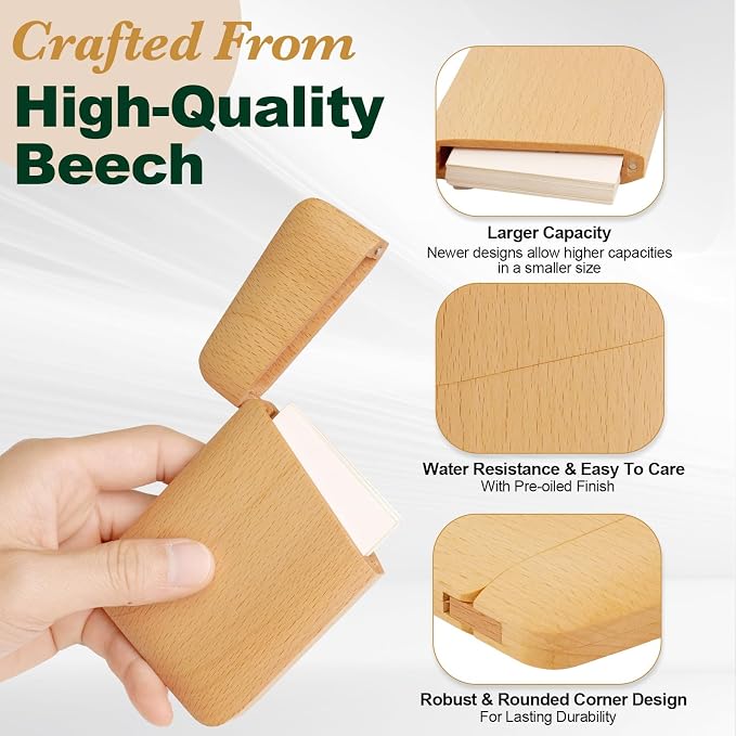 Wood Business Card Holder Wooden Magnetic Business Card Case Portable Simple (Beech Wood)