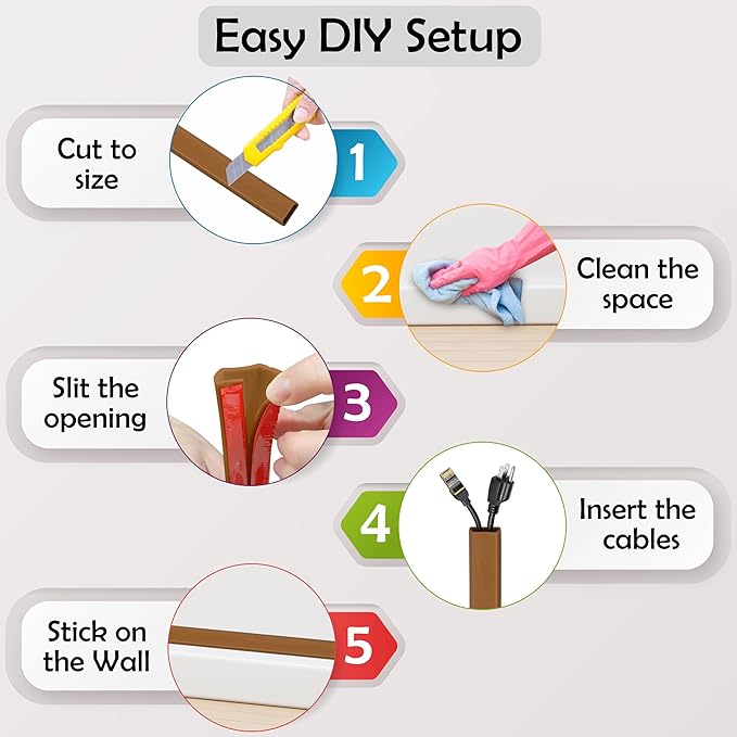 TV Cord Hider – Flexible Wall Cord Cover Slim Design Silicone Cable Raceway - Self Adhesive, Cut to Size Design for Hiding Wires on Wall - Clean Home Setup Cable Concealment (Brown, 6 Feet)