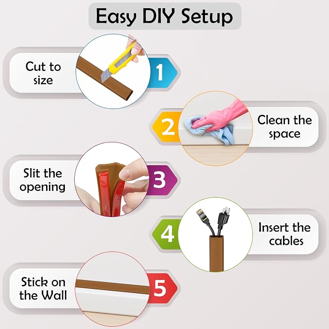 TV Cord Hider – Flexible Wall Cord Cover Slim Design Silicone Cable Raceway - Self Adhesive, Cut to Size Design for Hiding Wires on Wall - Clean Home Setup Cable Concealment (Brown, 10 Feet)