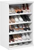 Furinno FANO Shoe Rack, 4-Tier Shoe Organizer, Closet Shoe Shelf with Angled, Adjustable Shelves, Stackable Shoe Storage, 15.9 x 23.6 x 36.2 for Wardrobe, Bedroom, Living Room, White