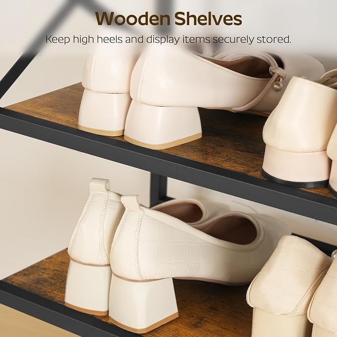 YATINEY 12-Tier Tall Shoe Rack Organizer, Wooden Shoe Storage for Closet Holds 48 Pairs, Sturdy Shoe Shelf with X-Shaped Metal Support, for Entryway, Bedroom, Rustic Brown and Black SS212BR