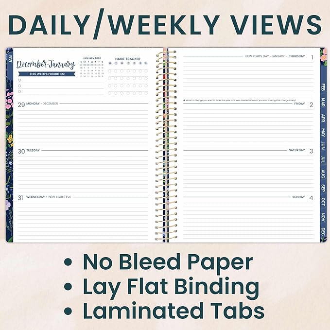 bloom daily planners 2026 Planner (January to December) - 8.5” x 11” Weekly & Monthly Dated Agenda Organizer Book with Stickers & Tabs - Flexible Soft Cover - Garden Party, Navy