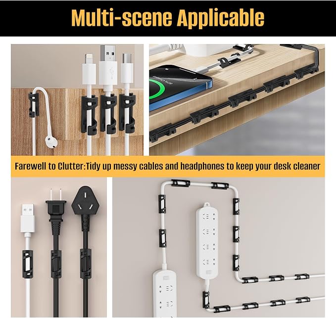50 Pcs Self Adhesive Cable Clips,Upgraded Cable Management with Screw Hole,Strong Cord Organizer for Under Desk,Car,TV PC,Christmas Light Indoor/Outdoor-Black L