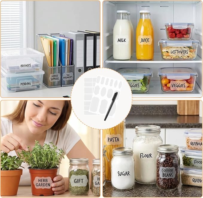 465Pcs Waterproof Chalkboard Labels for Jars & Containers, 2 Markers | Reusable Wipe-Clean Surface, Sticks To Glass/Plastic/Metal, For Pantry Bins, Jars, Bottles And Folders