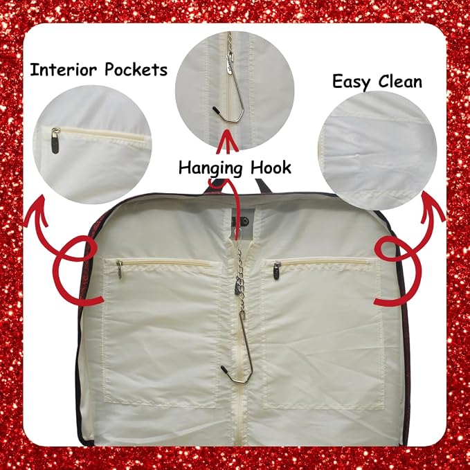 NGIL Glitter Travel Hanging Garment Bag (Glitter-Red) | Garment Bag for Girls, Cheer Travel Bag, Dance Competition Bag, Cheer Dance Competition, Beauty Pageant