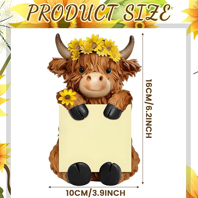 Thenshop Back to School Sunflower Highland Cow Sticky Note Holder Fall Resin Highland Cow Pop up Note Dispenser with 100 Sheets 3 x 3 Inch Sticky Notes Desk Accessory for School Office Gifts