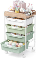 SYKIARIOL Rolling Storage Utility Cart with 4 Drawers,Kids Craft Art Cart,Makeup Organizer and Storage with Wooden Tabletop,Green