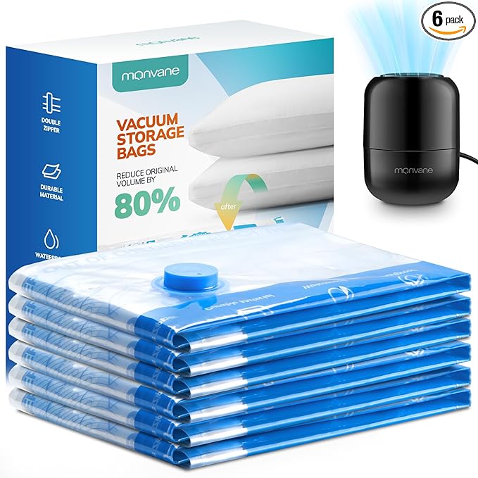 Vacuum Luggage Storage Bags with Wired Electric Portable Pump, Double Zipper Sealed Space Saver Bag, Compression for Clothes, Comforters and Travel Essentials