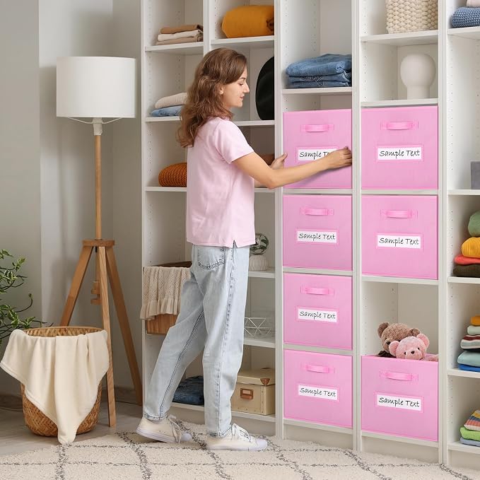 Fabric storage cubes (8 Pack) 11 Inch Cube Storage Bin, cube organizer bins with 8 Labels Window Cards & a Pen, Foldable cube organizer bins and Storage Box, Light Pink