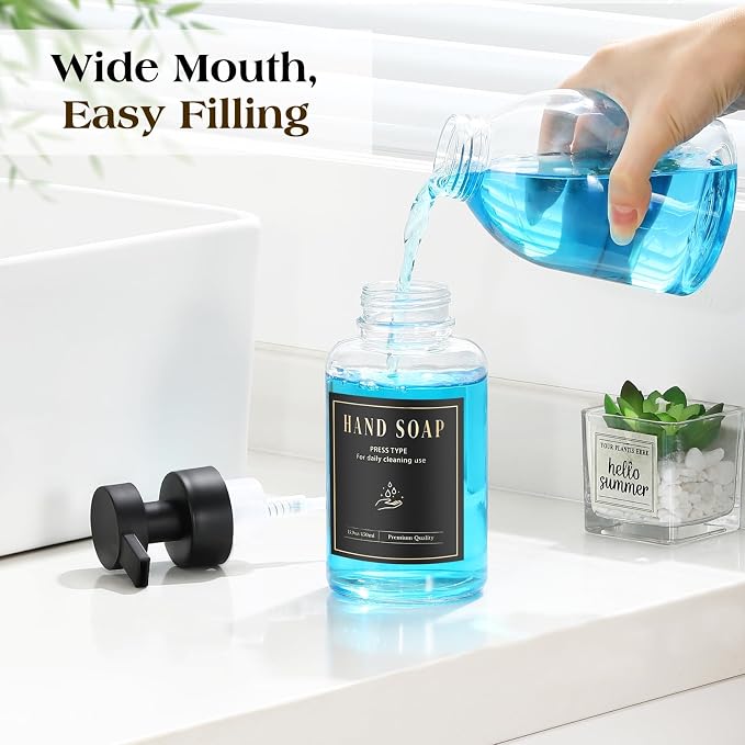 Luxspire Foaming Soap Dispenser, Glass Foam Pump Soap Dispenser, Non-Slip Hand Soap Bottle with 5 Waterproof Labels, 15 Oz Refillable Liquid Soap Bottle for Bathroom & Kitchen, Clear, 1 Pack