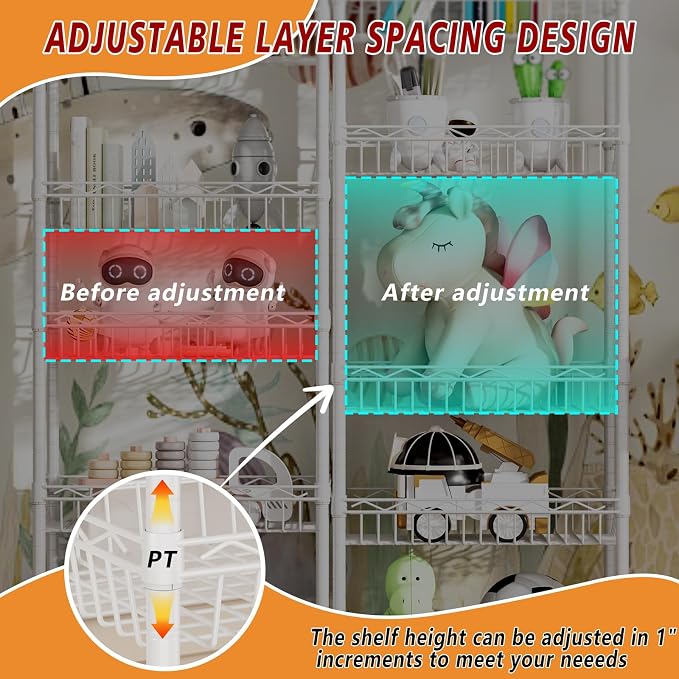 Golpart Basket Shelves Closet Rack with Wheels Metal Pantry Wire Shelf Unit | 6 tier Storage Rolling Shelving Bathroom Organizers Kitchen Garage Laundry Room Organization Home 17.2"Dx12.2"Wx63"H White