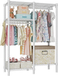 Ulif F1 Garment Rack for Kids, Baby, Students, and Children's Room, 4 Tiers Freestanding and Portable Heavy Duty Closets, Small Metal Clothes Rack with 2 Hanging Rod, 31.2" W x 11.8" D x 48" H, White