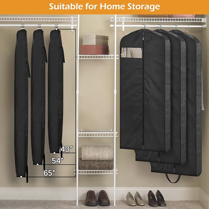 MISSLO 54" Garment Bags for Travel for Women Waterproof Dress Bags for Gowns Long Dress Cover for Gowns, Black, 1 Pack