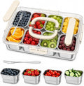 Ankou Snackle Box Container, Stainless Steel Divided Serving Tray with Lid, Handle and Forks
