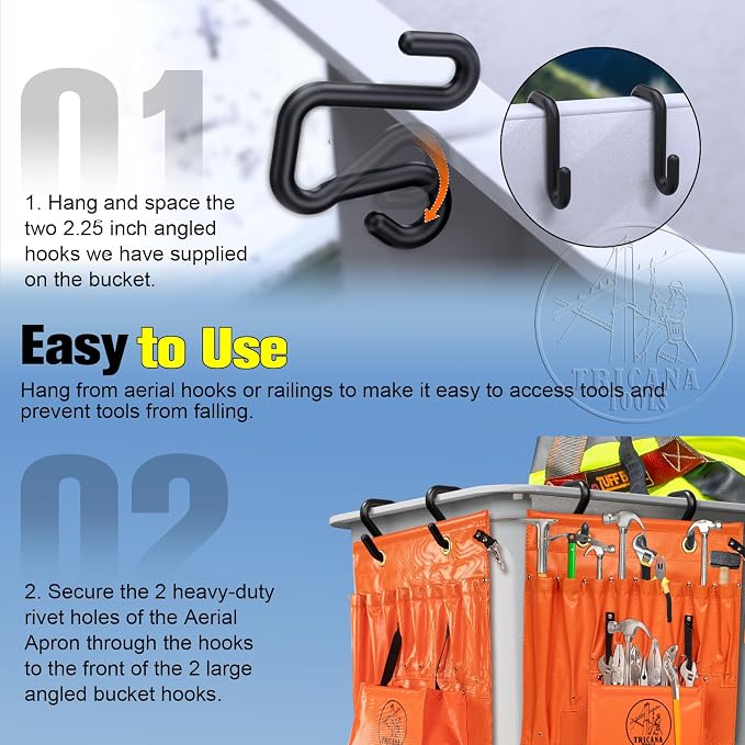 Lineman Tool Board, Aerial Apron, Bucket Truck Tools Organizer with Over 16 Pockets, Tool Organizer for Bucket Trucks and Lineman, Includes Two 2” Bucket Hooks