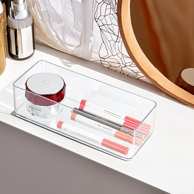 ZEXALOR Clear Drawer Organizer, 6 Sections Eyeglass Sunglasses Organizer Holder, Drawer Dividers Office Desk Tray Bathroom Makeup Jewelry Trays (9.2×3.5×2.3“(no divide))