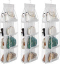 3Pack Hanging Handbag Organizer for Closet – 8 Clear PE Pockets, Space-Saving Purse Storage Holder (White, 41” x 13.5”)