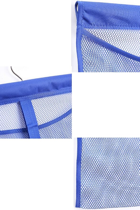 ALYER Hanging Mesh Shower Pockets for 34oz/1000ml Shampoo and Conditioner,Colorful Bath Toy organizer,Hanging Tandem Type Closet Accessories Storage Bag,Blue