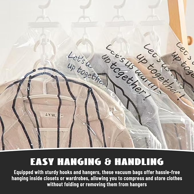 6PCS Hanging Vacuum Storage Bags Reusable Space Saver Clothes Vacuum Sealer Bags 26x35"＆26x39" Moisture-Proof Cloth Storage for Dress, Winter Coats