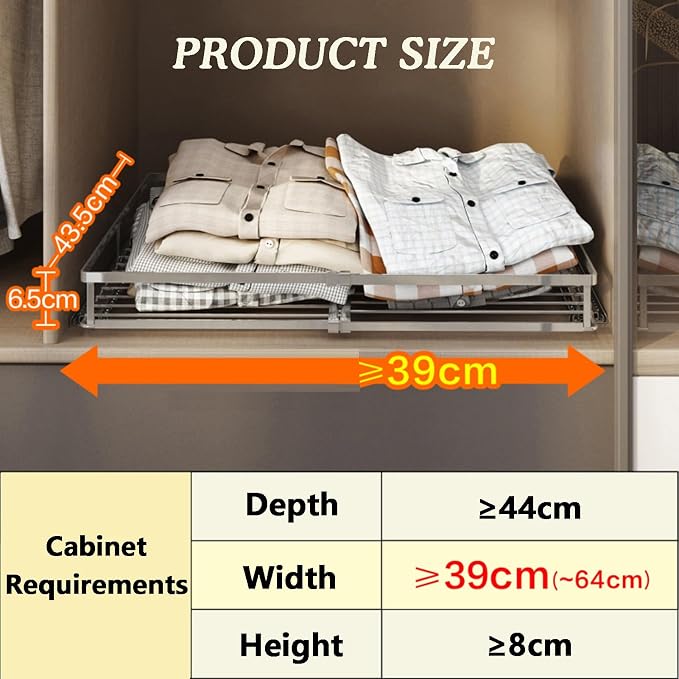 Pull Out Drawer Basket,Sliding Closet Drawer Organiser Shelves,Stackable Storage Bins,Load-bearing 10kg,for Kitchen Pantry Bathroom Cabinets(Cabinet width ≥39cm)